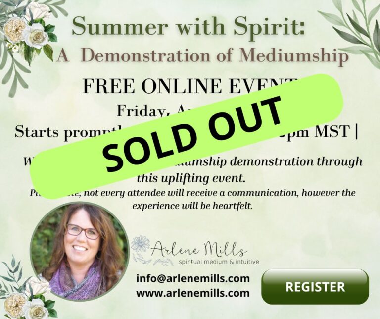 Green advertisement for Arlene demo with white flowers in corners and bright green sold out sticker